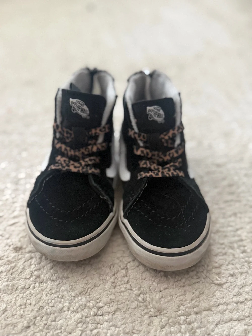Vans Kids Black High-Top Sneakers with Leopard-Pattern Laces